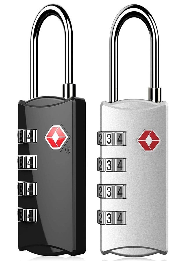 KANABEE كانابي - مجموعة من قطعتين - 309 - قفل معدني معتمد من إدارة أمن النقل الأمريكية (TSA) مكون من 4 أرقام لأقفال السفر برقم سري لحقائب الأمتعة ((عبوة من قطعتين) 1 أسود، 1 فضي) - Image 1